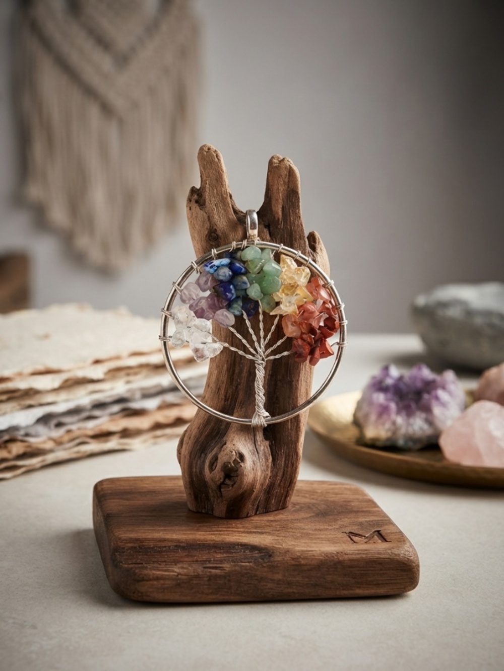 Tree of Life Crystal Chip Wire-Wrapped Pendant